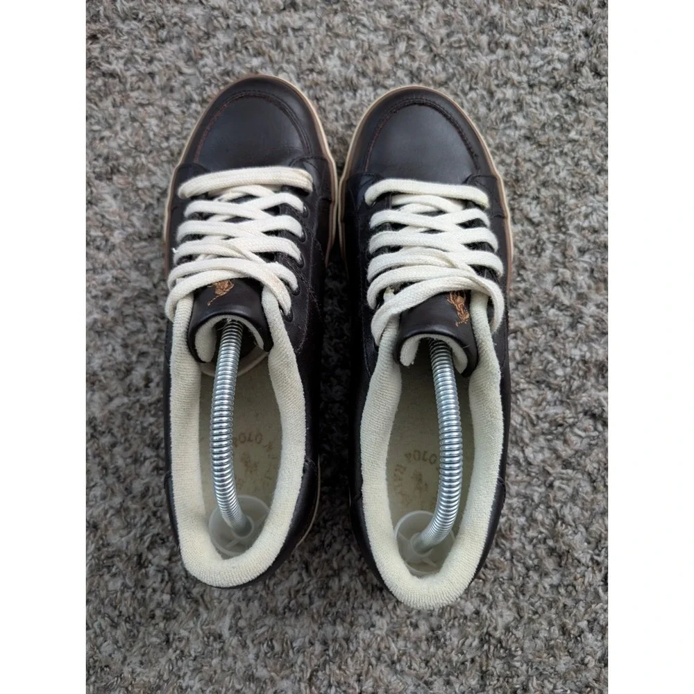 Polo Ralph Lauren Men's Size 9D Brown Leather Low Top Skate Sneakers Pony Logo